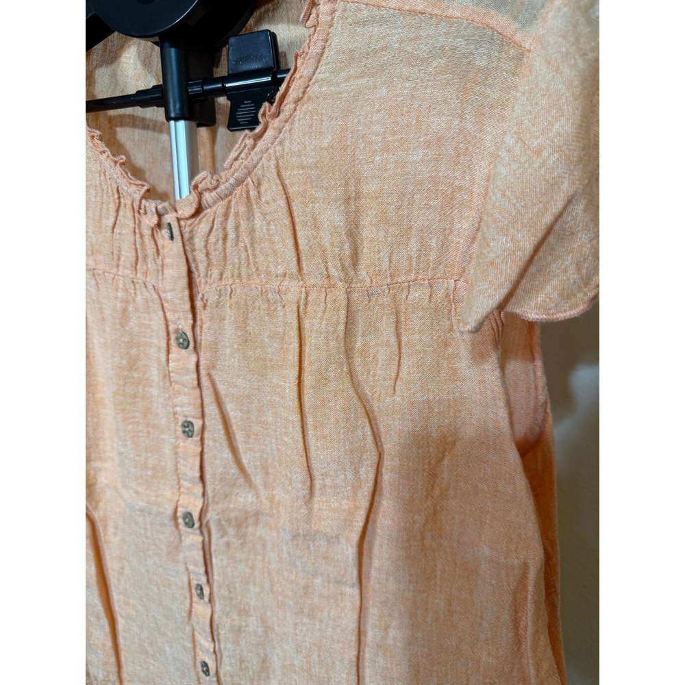 Hester & Orchard Orange Linen Blend Ruffle Neck Button Down Blouse Small - Picture 2 of 6